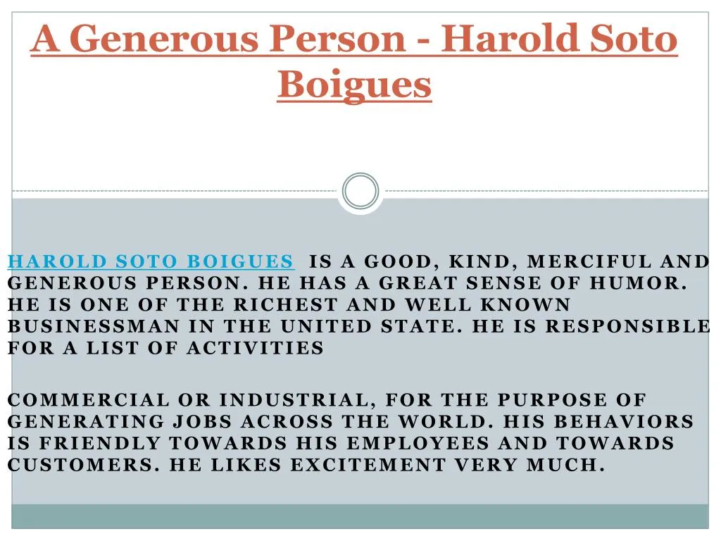 a generous person harold soto boigues