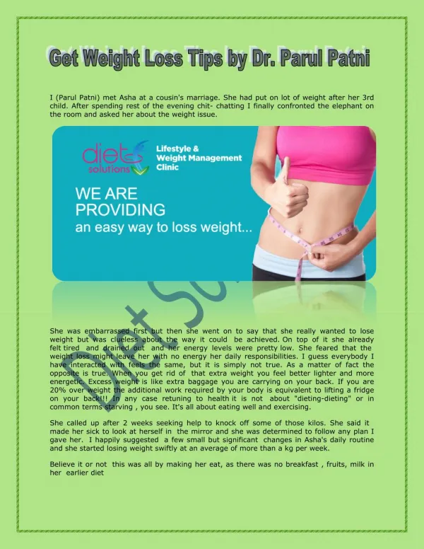 Get Weight Loss Tips by Dr. Parul Patni