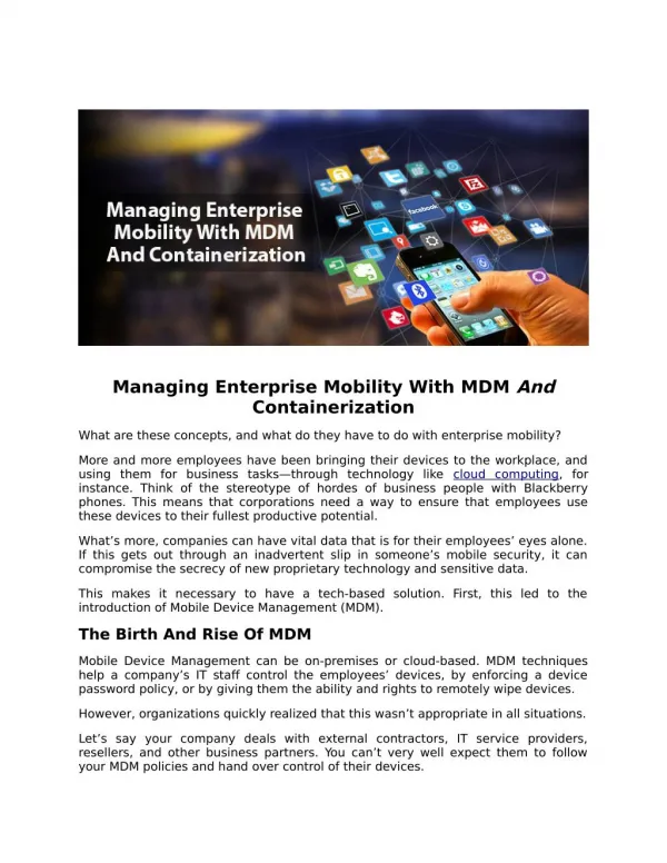 Managing Enterprise Mobility With MDM And Containerization