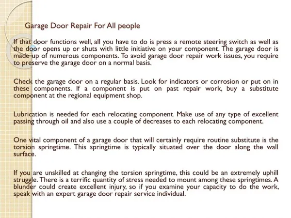 Garage Door Repair For All people