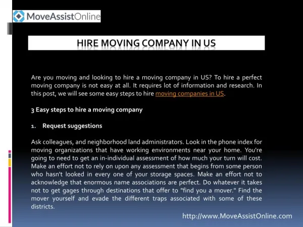Looking to Hire a Moving Company in US?