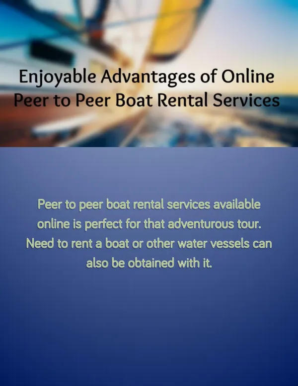 Enjoyable Advantages of Online Peer to Peer Boat Rental Services