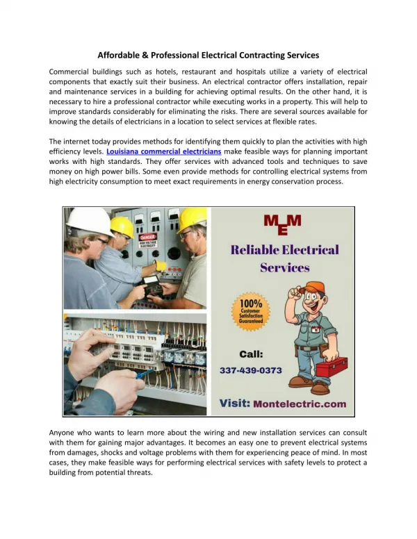 Affordable & Professional Electrical Contracting Services