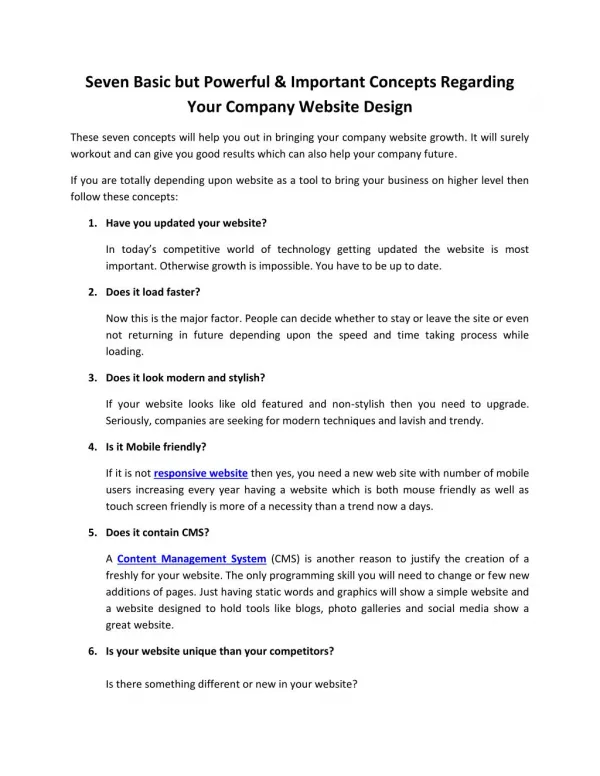Seven Basic Concepts Regarding Your Company Website Design