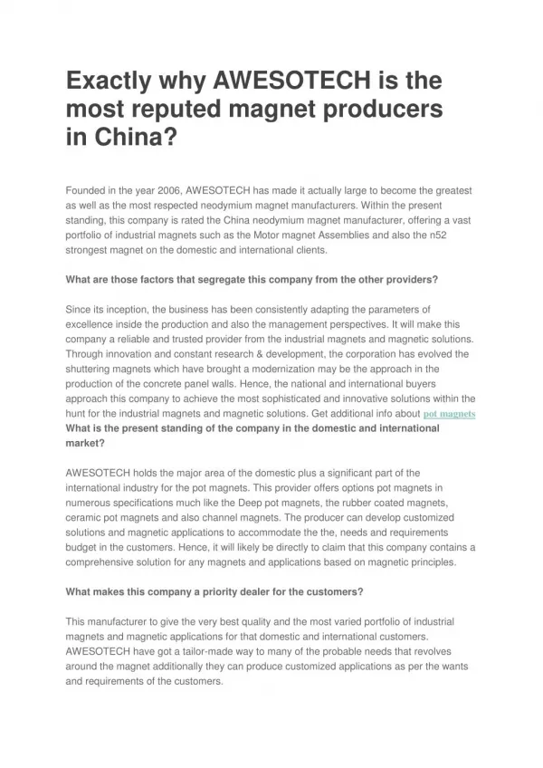 Exactly why AWESOTECH is the most reputed magnet producers in China?