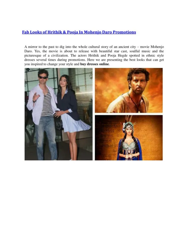 Fab Looks of Hrithik & Pooja In Mohenjo Daro Promotions