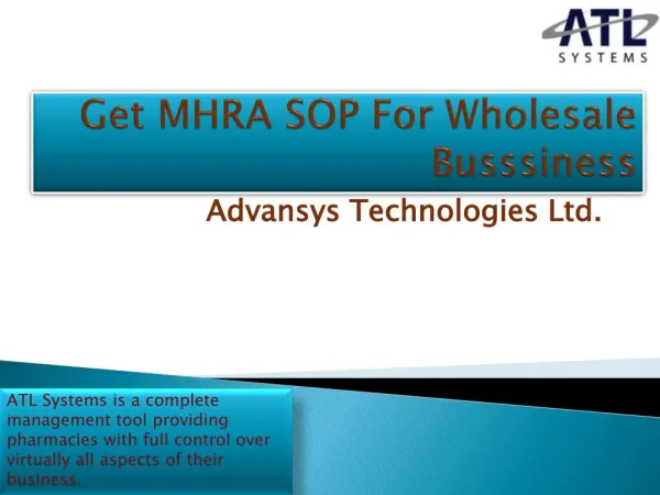 Get MHRA SOP For Wholesale Busssiness