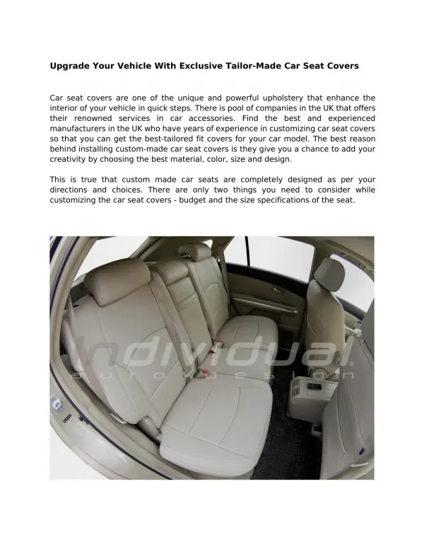 Upgrade Your Vehicle With Exclusive Tailor-Made Car Seat Covers