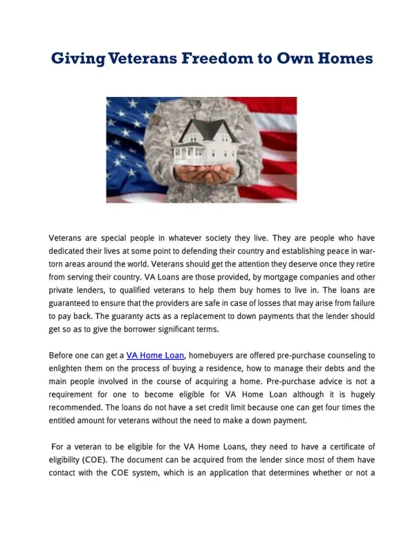 Giving Veterans Freedom to Own Homes