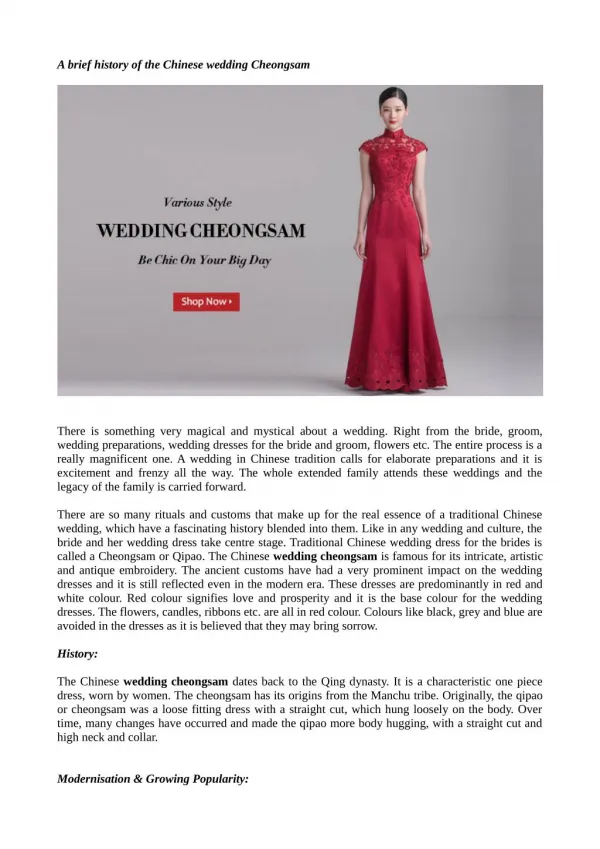 A brief history of the chinese wedding cheongsam