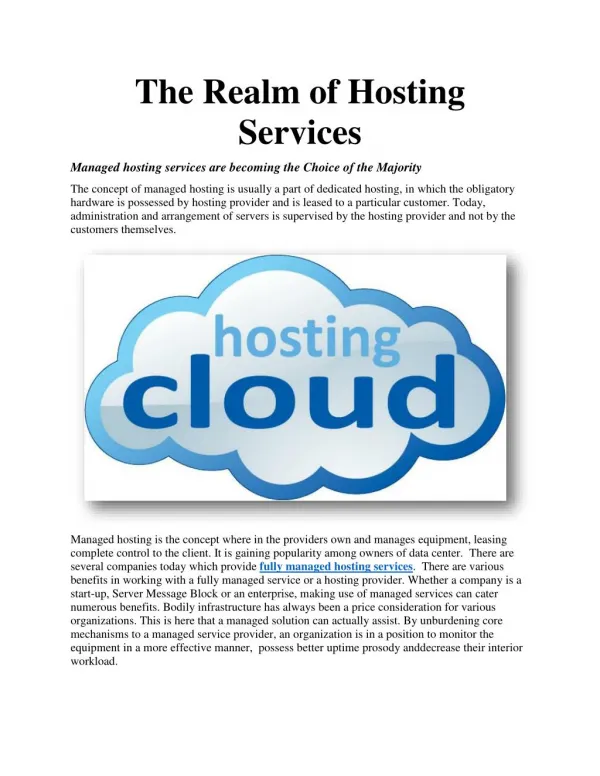 The Realm of Hosting Services