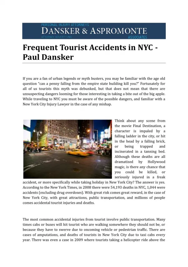 Frequent Tourist Accidents in NYC - Paul Dansker