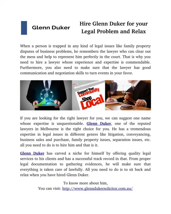 Hire Glenn Duker for your Legal Problem and Relax