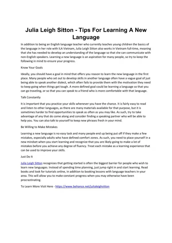 Julia Leigh Sitton - Tips For Learning A New Language