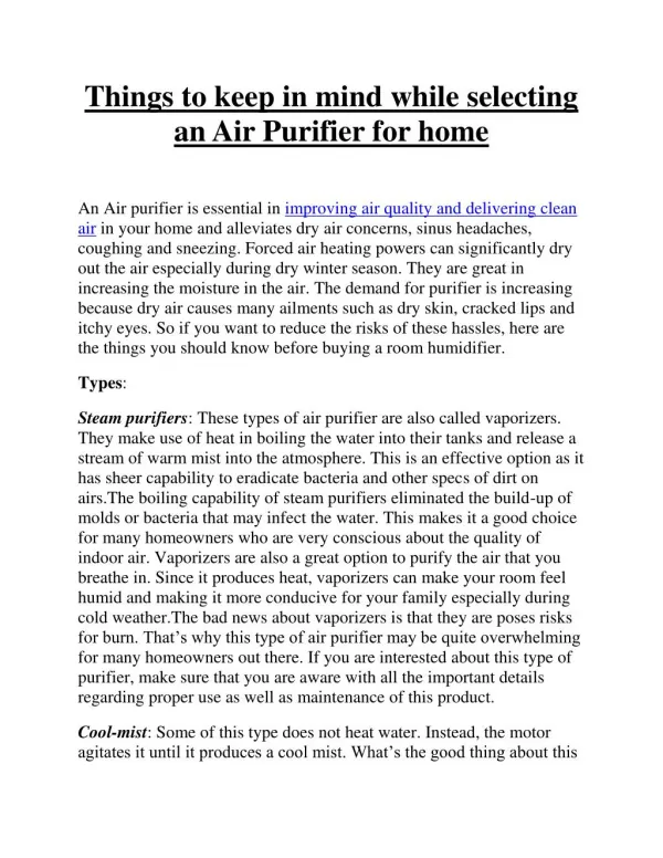 Pure Air Hub - Tips to choose the best air cleaner