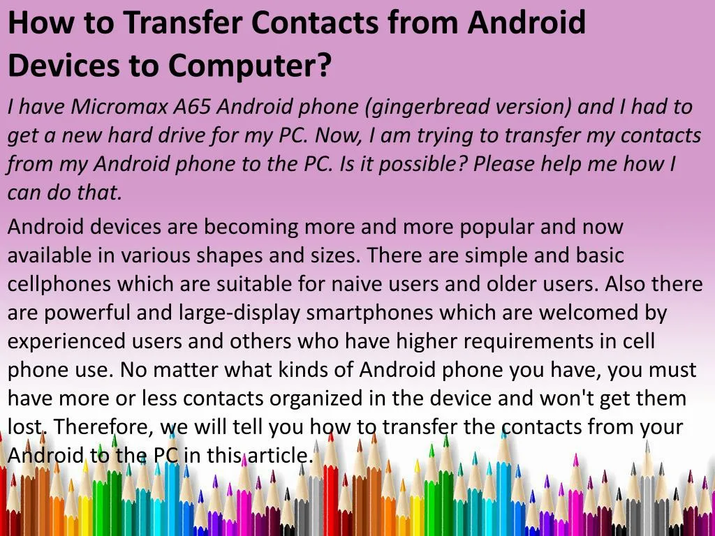 how to transfer contacts from android devices to computer