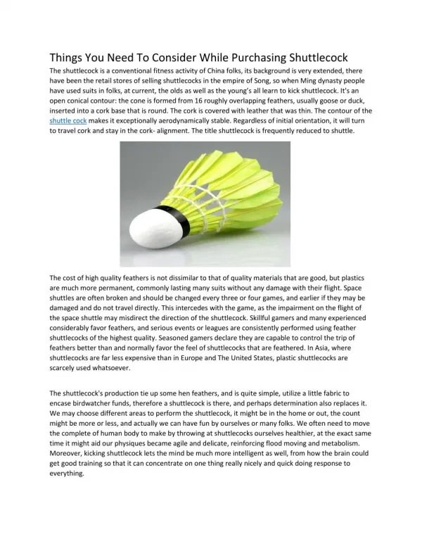 Basic Facts About Badminton