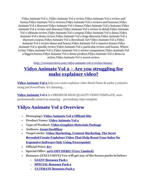 Vidyo Animate Vol 2 review-$16,400 Bonuses & 70% Discount