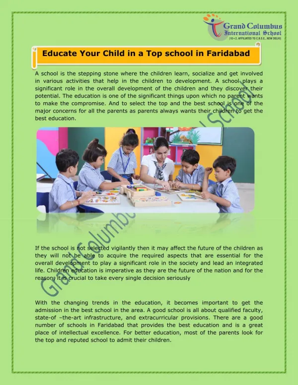 Educate Your Child in a Top school in Faridabad