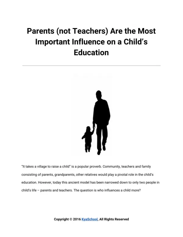 The Influence Of Teachers And Parents On Children