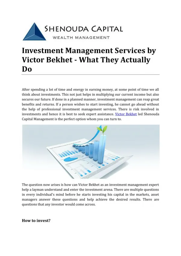 Investment Management Services by Victor Bekhet - What They Actually Do