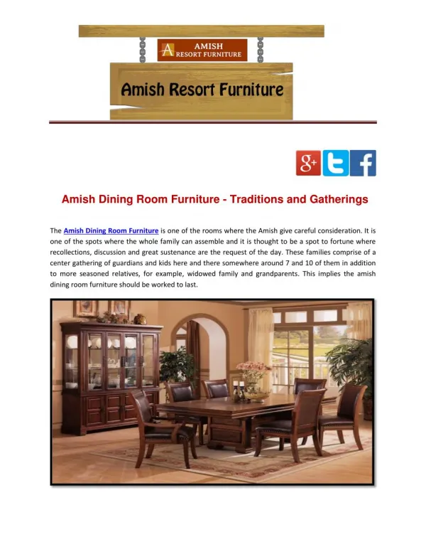 Amish Dining Room Furniture - Traditions and Gatherings