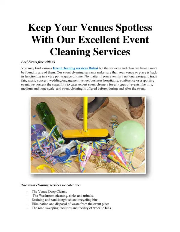 Keep Your Venues Spotless With Our Excellent Event Cleaning Services