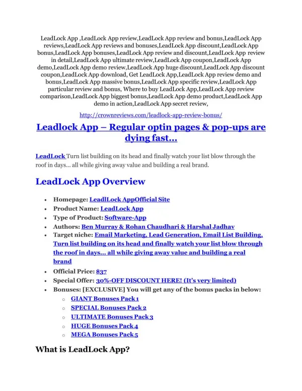 LeadLock App review in detail – LeadLock App Massive bonus
