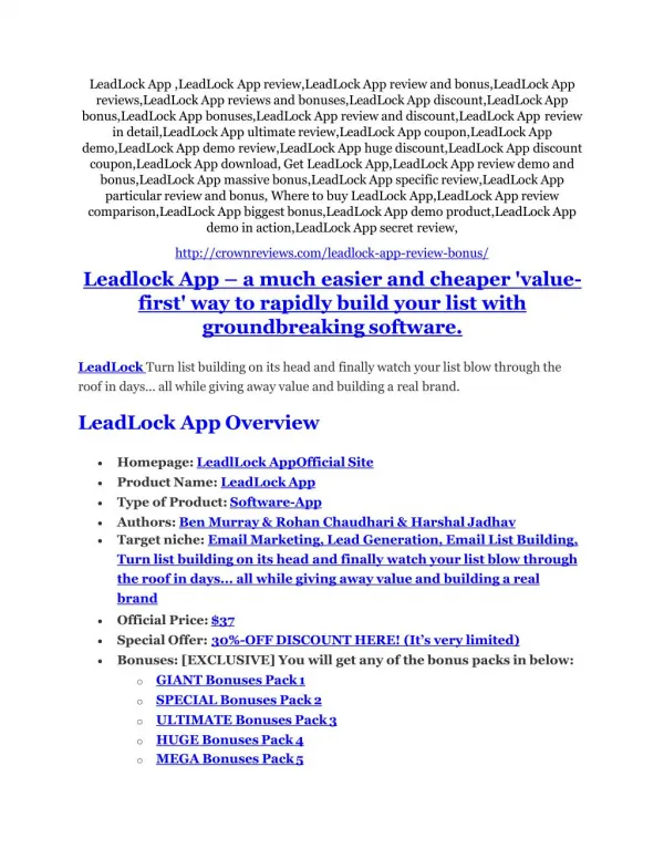 LeadLock App reviews and bonuses LeadLock App