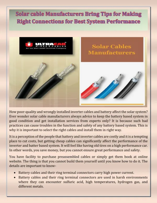Solar cable Manufacturers Bring Tips For Making Right Connections For Best System Performance.pdf