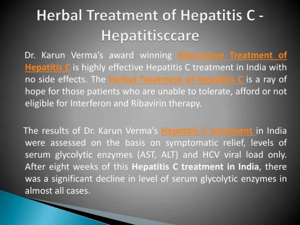 Herbal Treatment of Hepatitis C - Hepatitisccare