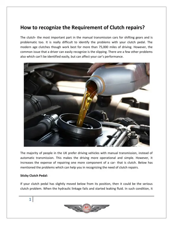How to recognize the Requirement of Clutch repairs?