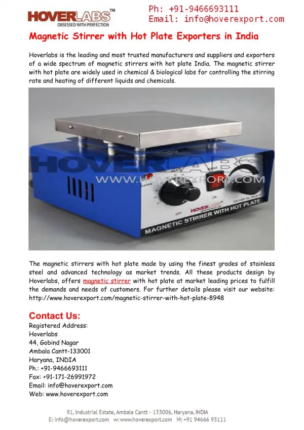 Magnetic Stirrer with Hot Plate Exporters in India