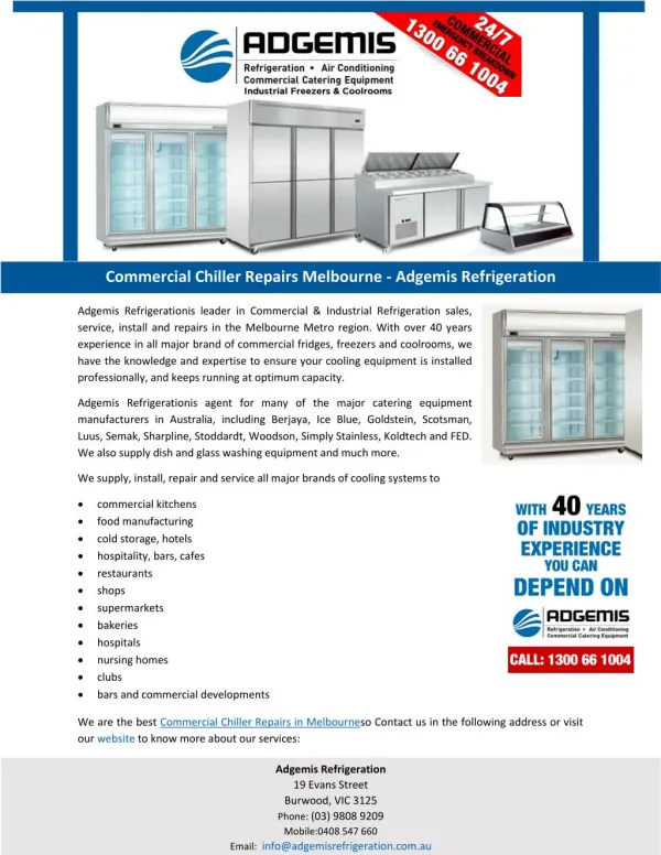Commercial Chiller Repairs Melbourne – Adgem is Refrigeration