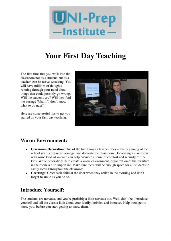 Your First Day Teaching - TESOL Certification Online