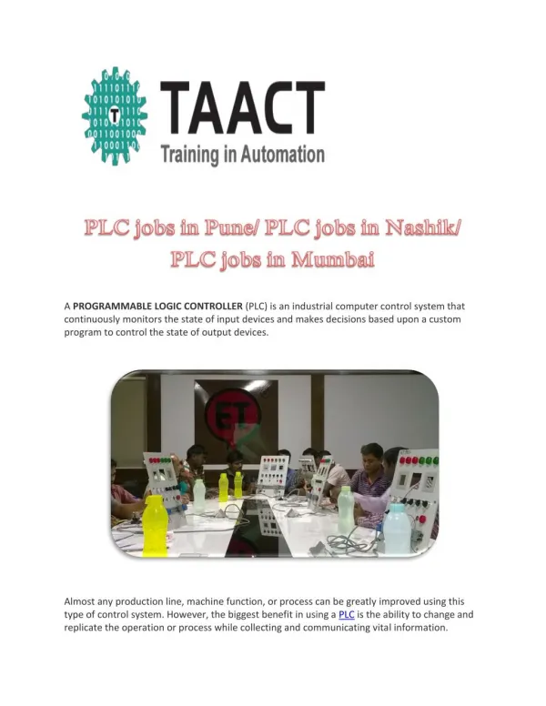 PLC jobs in Pune/ PLC jobs in Nashik/ PLC jobs in Mumbai