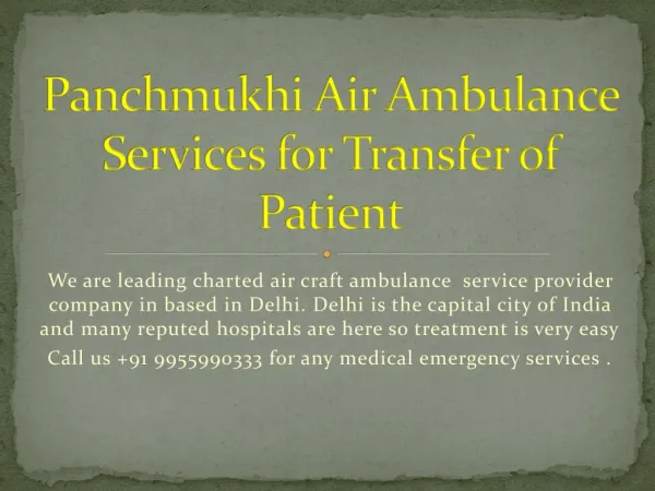 Panchmukhi Air Ambulance Services for Transfer of Patient