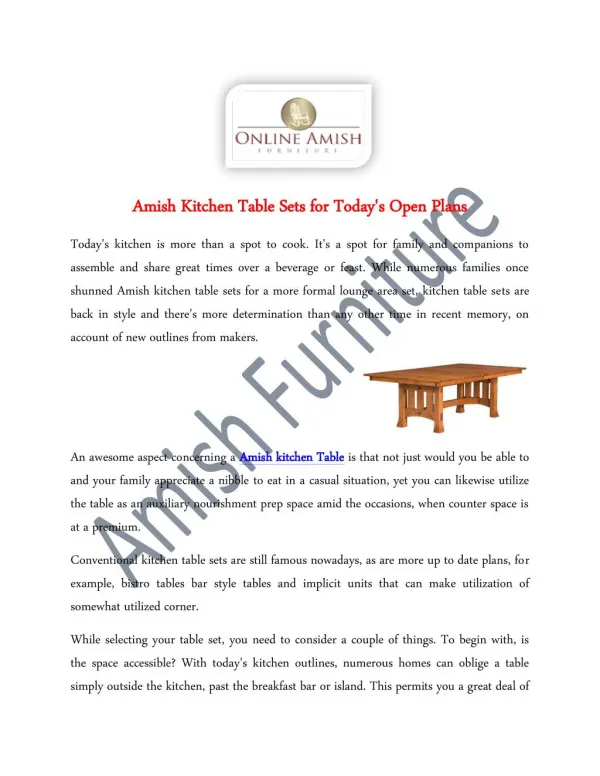 Amish Kitchen Table Sets for Today's Open Plans