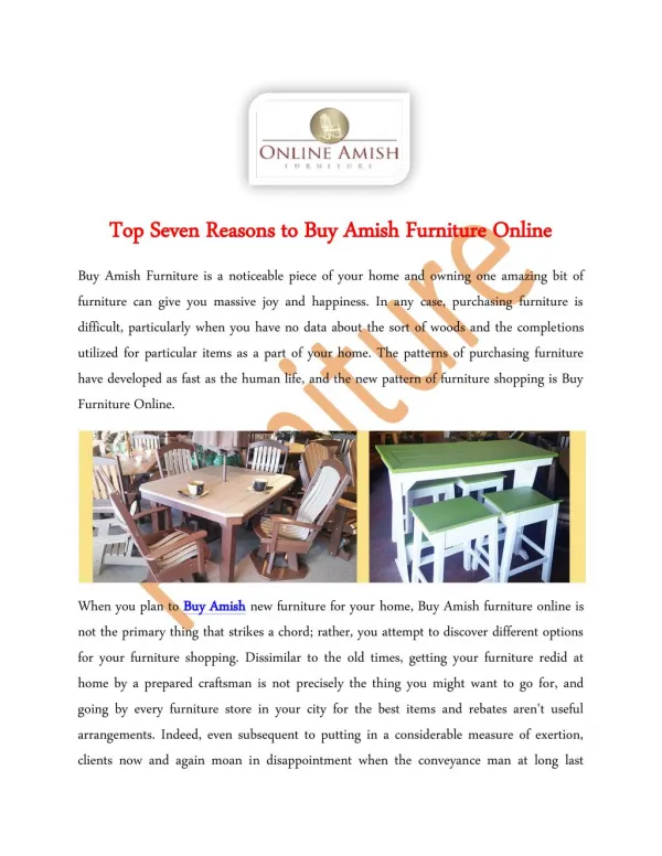 Top Seven Reasons to Buy Amish Furniture Online