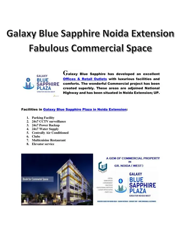 Amazing Galaxy Blue Sapphire Commercial Shops & Offices Space at Noida Extension