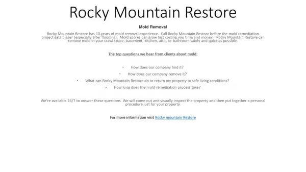 Rocky Mountain Restore - Mold Removal