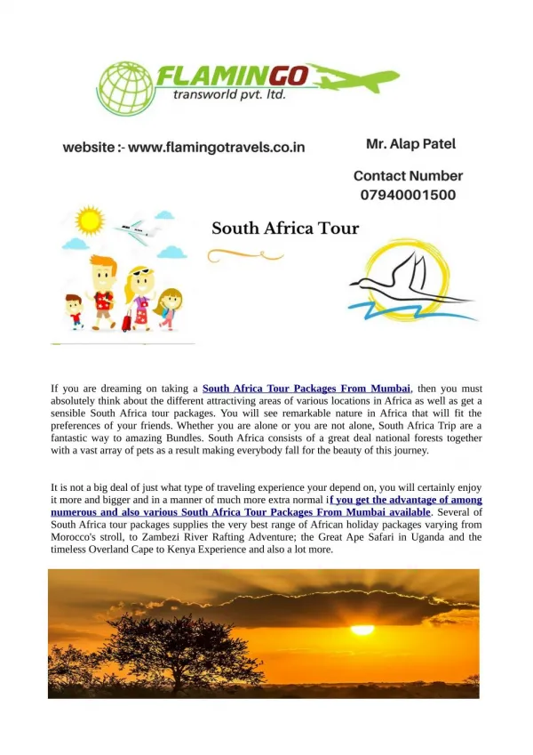 South Africa Tour Packages From Mumbai Are A fantastic way to amazing Bundles.