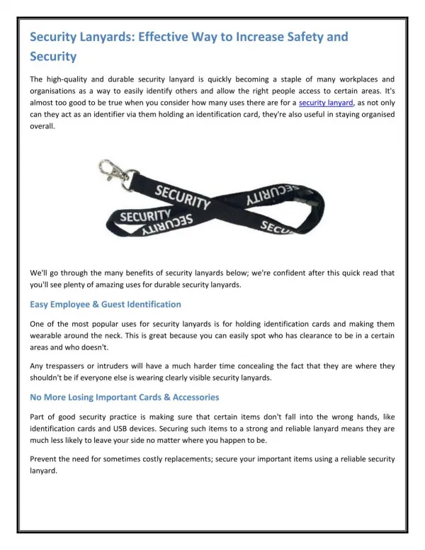 Security Lanyards: Effective Way to Increase Safety and Security