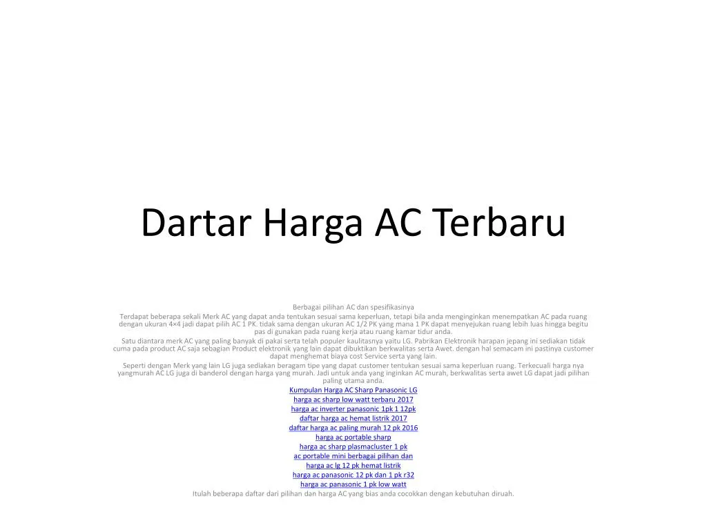 dartar harga ac terbaru