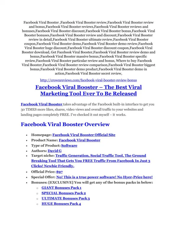Facebook Viral Booster REVIEW & Facebook Viral Booster (SECRET) Bonuses