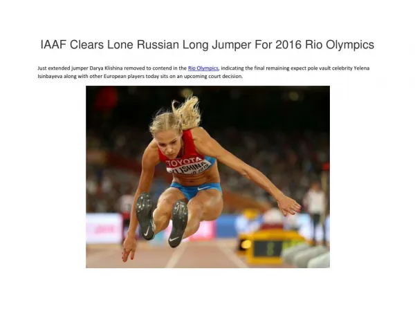 IAAF Clears Lone Russian Long Jumper For 2016 Rio Olympics