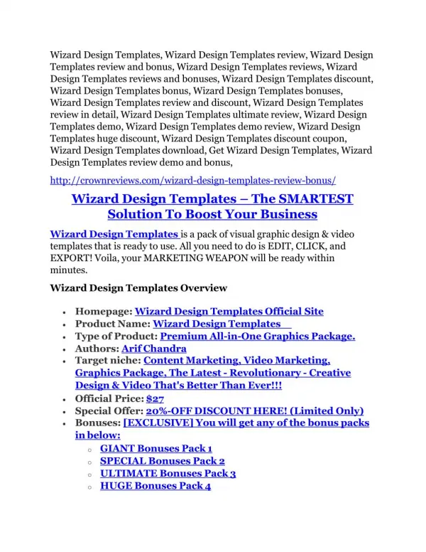 Wizard Design Templates review and (SECRET) $13600 bonus