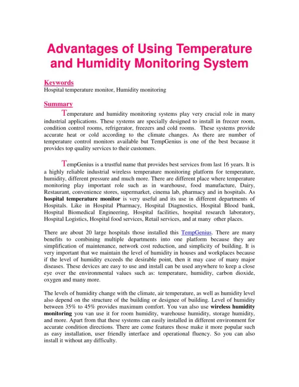 Advantages of Using Temperature and Humidity Monitoring System