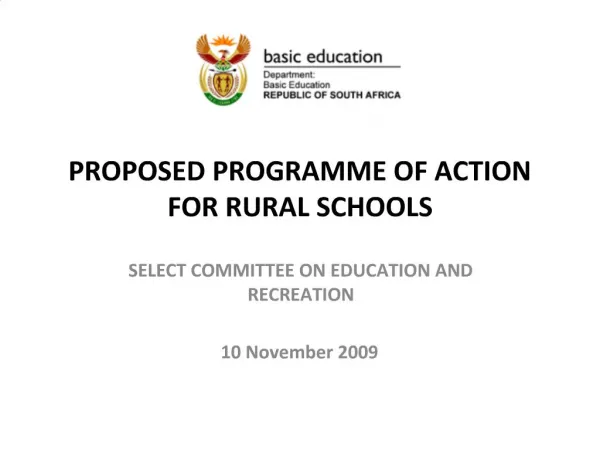 PROPOSED PROGRAMME OF ACTION FOR RURAL SCHOOLS