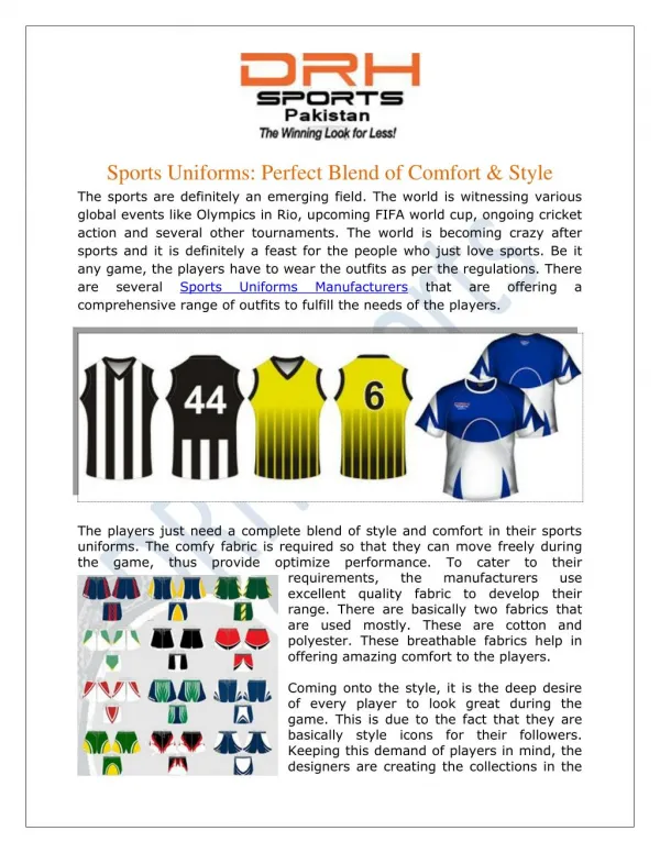 Sports Uniforms Manufacturers, Custom Sportswear Suppliers Exporters USA UK